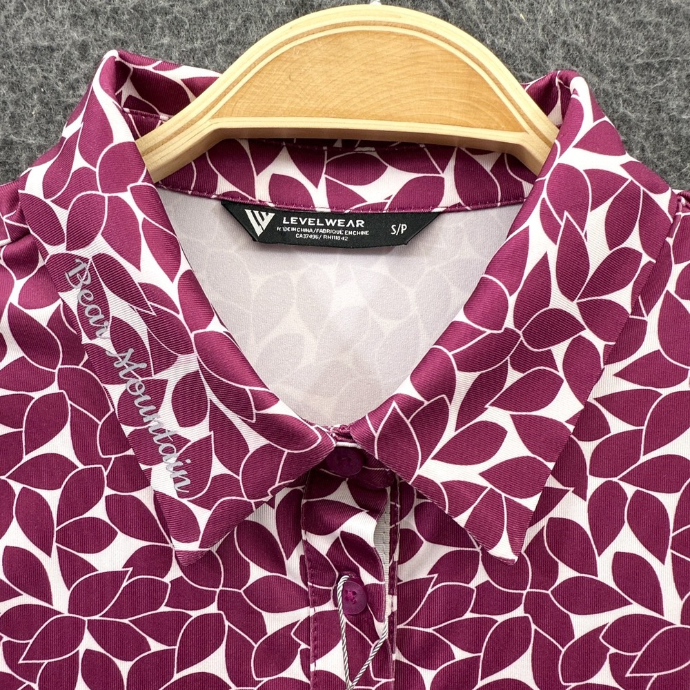 Levelwear Polo Shirt Womens Small Bear Mountain Golf Top Red Floral Long Sleeve - Picture 5 of 8